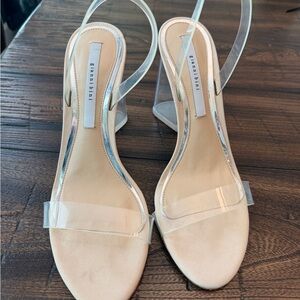 Gianni Bini Clear Strap Nude Block Heel Sandals